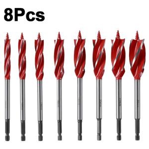 TEMU 6/8pcs 스피럴 드릴 비트 세트, 4단 블레이드 정밀 보링 도구, 고탄소강, 녹 및 산화 방지, 미끄럼 방지, 바닐라 핏, 빠른 교체 헥스 샤크로 목재 및 플라스틱, 직경 10-25mm