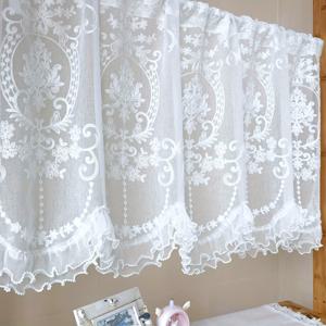 TEMU 프랑스어 더블 파란색 바닥 프릴 레이스 자수 얇은 명주 그물 짧은 커튼 밸런스