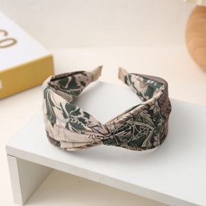 TEMU 민족풍 꽃무늬 한국 스타일 넓은 헤어밴드, 빈티지 석류 꽃 휴가 밴드, 여성용 리본 매듭이 있는 패브릭 크로스 헤어 밴드
