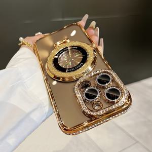 TEMU 전기 도금된 고급스러운 여성용 휴대폰 케이스, 반짝이는 자석 스탠드 포함, Iphone 16 Pro Max, Iphone 15 Pro, 그리고 반짝이는 틈새 고급 모델 11, 12, 13, 14, 15, 16 Plus와 호환됩니다.