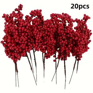 TEMU 20개 클래식 크리스마스 레드 베리 스티머, 다용도 휴일 장식, 비컨테이너 PS 폴리스타이렌 베리 브랜치, 가정, 파티, 다양한 방 유형, DIY 공예 및 선물, 크리스마스, 할로윈, 부활절, 한ук카, 추수감사절