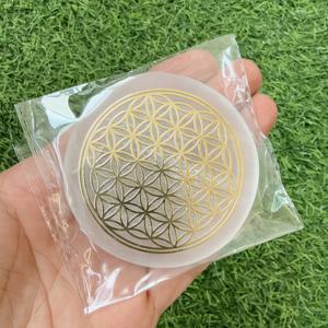 TEMU 1개 셀레나이트 생명의 꽃 충전판 - 신성한 기하학 돌, 명상 제단, 풍수 그리드 & 요가 스튜디오, 소리 목욕 & 레이키 연습을 위한 영적 침대