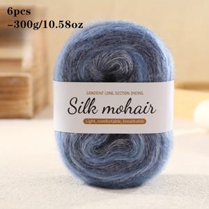 TEMU 6개 그라데이션 염색 앙고라 모헤어 얀 | 총 300g, 스웨터, 양말, 코바늘 뜨개질, 숄, 스카프에 적합한 부드럽고 피부 친화적 소재, 혼합 색상: 다스티 로즈, 멀티컬러, 회색, 보라색