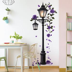 TEMU 우아한 보라색 장미 거리등 벽 스티커 - 현실적인 디테일의 현대적인 꽃 스티커, 자체 접착식 & 쉬운 적용, 거실 & 침실 분위기 완벽, 침실 장식