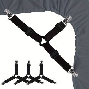 TEMU 4개 조절 가능한 삼각형 이불 고정기와 금속 클립 - 탄력 있고 미끄럼 방지 소파 쿠션 & 침대 시트 스트랩, 보이지 않는 안전 고정장치로 안전한 침구 및 인테리어, 침구 액세서리|눈에 띄지 않는 디자인|튼튼한 고정장치