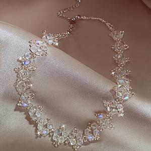 TEMU 가벼운 럭셔리 우아한 인공 결정 목걸이, 일상 여행, 파티, 결혼식 의류 액세서리, 기념일, 새해 생일 및 기타 휴일 선물