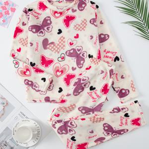TEMU BAIOUNIAO 2개 세트 청소년 파자마 세트 14-16세용 - 나비 & 하트 패턴 매칭 자매 잠옷, 긴팔 & 바지, 봄/가을 편안한 잠옷 선물 (브랜드: BAIOUNIAO), 청소년용