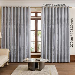 TEMU 1개 럭셔리 대형 플로럴 자카드 이중 레이어 커튼 - 골드 액센트가 있는 우아한 창문 드레이프, 가벼운 폴리에스터 원단, 로드 포켓 & 아일렛 상단, 거실용 커튼