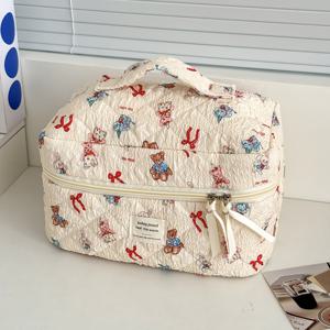 TEMU 화장품 가방 쌀바닥 인형 화장품 가방 주름 없는 부드러운 천 지퍼 스타일 간단한 만화 뷰티 메이크업 백 홈 여행 일상용 유니버설 모델