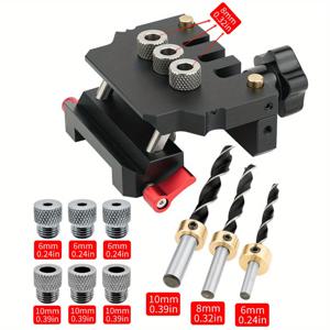 TEMU CCIEAO 3-in-1 자동 중심 다우잉 지그 키트, 헤비듀티 베이스 & 조절 가능한 클램핑 시스템 - 드릴 비트 & 슬리브 포함된 헤비듀티 알루미늄 합금 목공 조인트 도구 - 비스킷 조인트, 테논 조인트, 패널 접착용 정밀 드릴 가이드 - 테이블 톱, 마이터 게이지, CNC 기계와 호환 - 목공 프로젝트에 이상적, 목공 도구