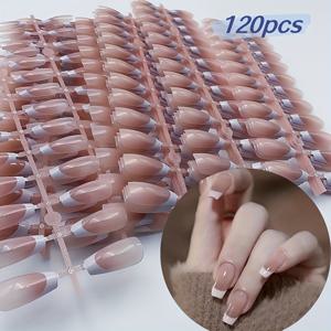 TEMU 120개 프렌치 프레스온 네일 - 여성용 누드 그라데이션 발레 쉐입 미디엄 길이 프렌치 팁, 젤 글루 & 네일 파일 포함 - 데일리 및 특별한 날 (손/발)