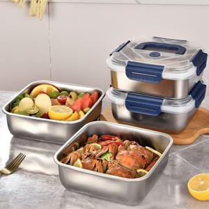 TEMU 2/4/6/8개 파란색 뚜껑 식품 보관 용기, 스테인리스 스틸 신선 보관 상자, 두꺼운 및 깊어진 디자인, 냉장고 보관 상자, 과일, 채소 및 고기를 위한 적합, 주방 정리 및 보관, 주방 용품