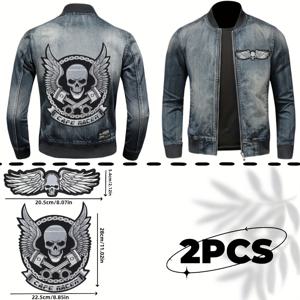 TEMU 2개 - 스컬 모터사이클용 패치, 자켓, 가방, 티셔츠 등 DIY에 적합. 다기능 접착, 열전달 및 자수.