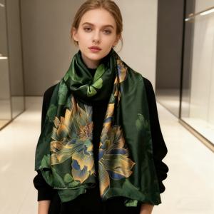 TEMU 여성용 그린 플로랄 프린트 경량 스카프 - 우아한 폴리에스터 쇼울, 통기성 좋고 스타일리시한 봄/여름 외출용