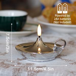 TEMU 손잡이가 있는 배터리 작동 무불꽃 LED 캔들 1개, 4.5인치 x 3인치 깜박이는 오일 램프 디자인, 가정 및 축제 장식용 긴 지속 안전한 빛, 블랙, 골든, 실버 색상 제공 | 사실적인 불꽃 효과 | 안전 왁스 캔들