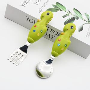 TEMU 2개 세트 어린이용 다이노소어 핸들 스테인리스 스틸 포크와 숟가락 - 할로윈, 크리스마스, 추수감사절 선물에 딱! 아이들이 사용하기 쉬운 컬러풀한 식기세트