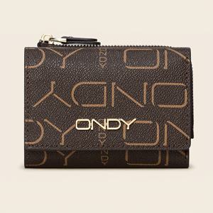 TEMU ONDY 클래식 레터 프린트 컴팩트 지갑 - 슬림 & 휴대용, 골드 액센트 다기능 카드 홀더, 스냅 잠금, 커피/카라멜 색상 - 내구성 PVC, 쉬운 세척|지갑