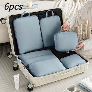 TEMU 6개입 압축 패키징 큐브 - 내구성 폴리에스터 섬유, 가벼운 여행용 정리함, 캐리어 및 의류 분류용 6가지 사이즈 분리 보관백