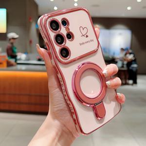 TEMU 삼성 갤럭시 S25 S24 S23 울트라/S25 S24 플러스/S25/S24 FE/S23 FE용 대형 윈도우 듀얼 하트+신형 브라켓 스타일리시하고 고급스러운 폰 케이스