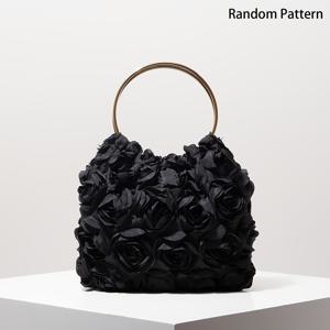 TEMU 스타일리시 3D 장미 핸드백 여성용 – 화이트/블랙 폴리에스터 이브닝 클러치, 골드톤 핸들, 웨딩, 파티, 프롬, 발렌타인데이에 완벽, 마그네틱 클로저, 조절 가능한 스트랩, 이브닝 백 | 오케이션 퍼스 | 폴리에스터 장미
