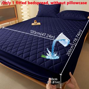 TEMU 1개 네이비 블루 방수 피트 침대 시트 - 헤비듀티 퀼트 매트리스 커버, 얼룩 방지 침대 보호 커버, 트윈/풀/퀸/킹 사이즈 침대에 딱 맞는 기계 세탁 가능 침구 (이불/베개 커버 미포함)