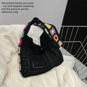 TEMU 스타일의 섬세한 니트 원숄더 백. 메쉬 디자인의 바디는 휴대폰, 립스틱, 기타 개인 소지품을 보관할 수 있습니다. 안감, 지퍼, 버튼 클로저가 없습니다.