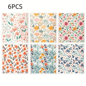 TEMU 3/6개 꽃무늬 스웨덴 주방 수건 - 재사용 가능한 스웨덴 행주, 빠른 건조, 귀여운 스웨덴 청소 스펀지 수건, 식기 건조 타월,카운터탑 와이프,흡수력 좋은 주방 타월,재사용 가능한 주방 타월,꽃무늬 디자인,빠르게 마르는 원단,고흡수성 소재