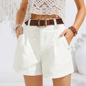 TEMU 여성용 봄과 여름용 단색 캐주얼 반바지, 포켓, 벨트 없음, 정교한 바지.