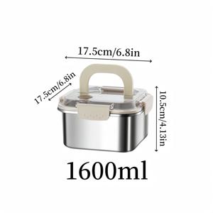 TEMU 1개 업그레이드된 스테인리스 스틸 사각 식품 보관 용기, 투명 잠금 뚜껑 & 손잡이 포함 - 1200ml/1600ml/2300ml/3000ml, 식기세척기 사용 가능, 오븐 및 냉장고 친화적, 재사용 가능, 주방 및 야외 식사 및 식사 준비에 완벽|냉장고