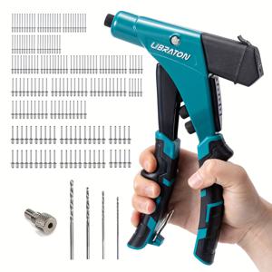 TEMU LIBRATON 전문가용 헤비 듀티 리벳 건 키트, 프로페셔널 한손 팝 리벳 건, 금속, 목재 및 플라스틱용 수동 리베팅 도구, 샤프트 컨테이너, 공구 없는 교체 가능한 헤드
