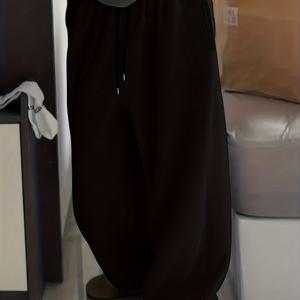 TEMU 여성용 캐주얼 루즈핏 드로스트링 허리 바지 - 단색 블랙, 포켓이 있는 신축성 있는 허리 밴드, 편안한 모든 계절의 캐주얼 의상용 바지, 편안한 의류 | 편안한 핏 바지 | 부드러운 질감의 소재|냉장고바지|바지|여성의류