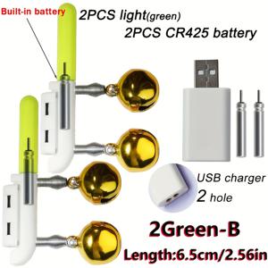 TEMU 3개 세트의 바늘 조명 충전 세트 (2개 바늘 조명 + CR425 충전식 배터리 X2 + 충전기) 야간 낚시 후크 알람, 낚시 액세서리 및 장비, 낚시 액세서리 및 기사, 조석 감지기