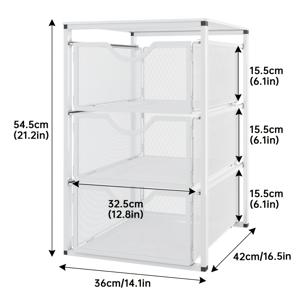 TEMU 3단 금속 주방 수납 선반, 풀아웃 서랍 포함 - 방청 및 도장 마감, 접시, 그릇, 컵 및 주방용품용 멀티 컴파트먼트 정리대, 싱크대 아래 캐비닛 디자인, 화이트