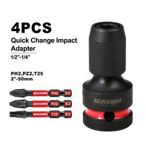 TEMU 4/6/8/9/12개 세트 임팩트 렌치 변환 헤드, -1/4