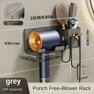 TEMU 벽걸이 헤어드라이어 홀더 1개, 칫솔 보관함 포함, 다기능 욕실 정리함, 펀치 없는 플라스틱 선반, 쉬운 설치, 전기 불필요, 비접착 스트립 1개 포함