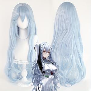 TEMU 하늘색 긴 곱슬 애니메이션 가발 - 내열성, 볼륨 있는 웨이브, 코스프레 및 일상 착용에 적합한 스타일링, 헤어 가발