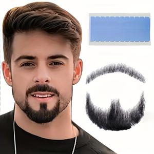 TEMU 풀레이스 콧수염과 수염 수제 할로윈, 코스프레, 파티용 - 재밌는 무대 공연 메이크업 액세서리 보이지 않는 레이스 장난 소품 사실적인 무대 공연 얼굴 털 액세서리, 무료 12개 양면 테이프|코스프레