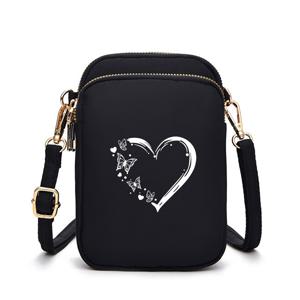 TEMU 나비 하트 프린트 크로스바디백 - 이어폰잭 & 멀티포켓 디자인, 조절가능한 스트랩, 골드톤 금속부품, 지퍼형, Compact Oxford Mini Shoulder Bag (휴대폰/지갑 수납) - 여행용&데일리 사용에 딱! 내구성 있는 원단과 경량화된 설계로 실용적인 핸드백. 청소년을 위한 세련되고 트렌디한 액세서리