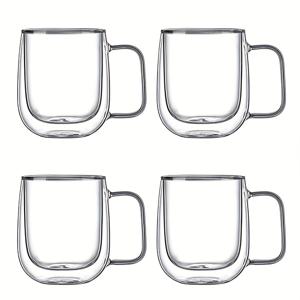 TEMU 2pcs/4pcs 고품질 붕규산 유리 이중층 유리잔 (가정용), 투명 단열 물컵 손잡이 포함, 화상 방지 대용량 유리잔.