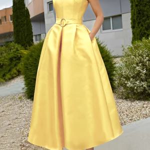 TEMU V넥, 넓은 허리 벨트, 포켓이 있는 우아한 A라인 블랙 드레스 - 모든 계절에 적합한 성인 여성 패션, 다용도 드레스|V넥 드레스|포켓 드레스