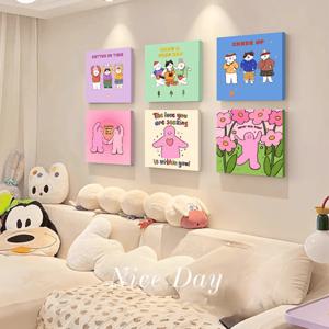 TEMU 현대 카툰 아트 캔버스 프린트 6개 세트, 컬러 벽 포스터, 도파민 포스터 아트, 현대 가정 장식에 적합 - 거실, 침실, 어린이 방 - 프레임 없음