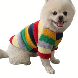 TEMU 애완 강아지 무지개 양면 두꺼운 플리스 | 매우 부드럽고 편안하며 통기성이 좋으며 방수 기능이 없는 니트 원단, 폴리에스터, 소형견부터 중형견까지 적합, 겨울용