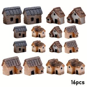 TEMU 16개/8개 미니어처 하우스 조각 세트, 정원 장식용 러스틱 미니어처 하우스 세트 - 레진 분재 액세서리, DIY 분재 테라리움 공예, 어머니날 및 야외 공간에 완벽