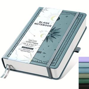 TEMU A5 빈 노트북 저널 - 320페이지, 100gsm 두꺼운 종이, 별과 달 디자인의 인조 가죽 커버, 미술 스케치북, 무줄, 남녀 공용 쓰기 및 그리기용, 5.75 x 8.38인치, 드로잉 노트북