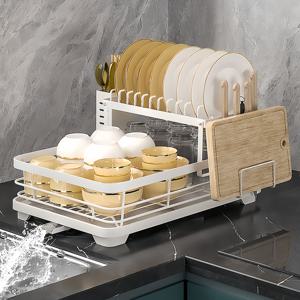 TEMU 2층 블랙 아이언 주방 접시 랙, 대용량 보관 정리함, 배수판, 도구 홀더 및 컵 후크, 효율적인 공간 절약을 위한 접이식 디자인, 접시, 그릇, 냄비 및 식기 건조용 주방 용품