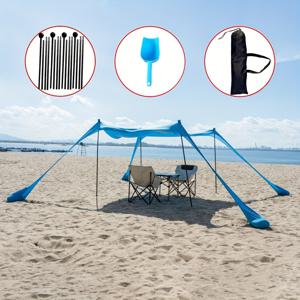 TEMU 모든 계절용 가벼운 블루 사각형 비치 텐트 - 모래삽 포함, 내구성 있는 천막, 해변 캠핑, 공원, 낚시 및 가족 모임, 소풍 쉐이드, 심플 디자인, 통기성 소재, 소풍 애호가를 위한 피크닉 쉘터