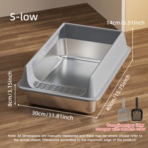 TEMU 대용량 스테인리스 고양이 화장실 상자, 높은 보호망 및 방수 커버가 있는 오픈형, 깊어진 반폐쇄형 고양이 변기