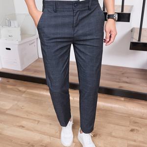 TEMU 남성용 세련된 체크무늬 정장 바지 - 남해색, 반정형, 캐주얼 비즈니스 의상, 올시즌 편안함, 정규핏, 올시즌 바지|체크무늬 바지|스트레치 가능한 소재