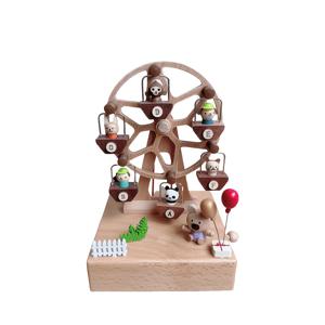 TEMU 매력적인 나무 동물 관람차 음악 상자 - 손으로 돌리는, 컬러풀한 인형 & 풍선이 있는 기계 회전, 어린이 생일이나 휴일 선물에 이상적, 현대적인 홈 데코 아이템