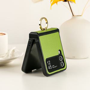 TEMU 갤럭시 Z 플립3 5G, 갤럭시 Z 플립4 5G, 갤럭시 Z 플립5 5G, 갤럭시 Z 플립6 5G용 자수 체리 리치 무늬 PU 가죽 힌지 풀 프로텍션 전기 도금 스탠드 링 폴딩 폰 케이스